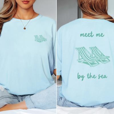 Meet Me By The Sea Comfort Colors Graphic Tee – Minimalist Lounge Chair Beach Shirt, Oversized Vintage Coastal T-Shirt