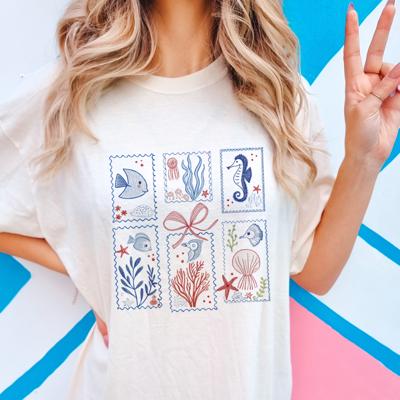 Coastal Vintage Stamp Comfort Colors Graphic Tee – Trendy Beach Shirt, Cute Summer Tee for Women, Retro Beach Vibes Apparel