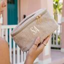  Embroidered Makeup Bags for Women, Delaney Font Large Capacity Corded Cosmetic Bag, Travel Makeup Organizer, Cute Toiletry Pouch, Skincare Storage, Gift for Her