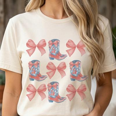 Cowboy Boots and Bows Graphic Tee, Cute Country Girl Tee, Gift for Her, Southern Girl Shirt, Coquette Women's Top, Cowgirl Rodeo Outfit, Western Tee