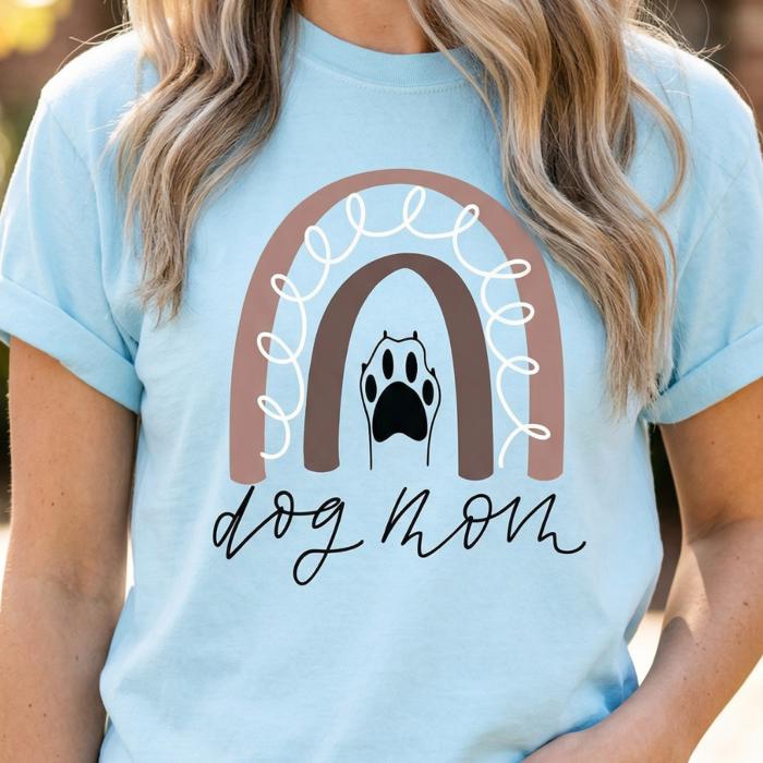 Dog Mom Rainbow Paw Comfort Colors Tee, Cute Dog Lover Graphic Shirt, Pet Mom T-Shirt, Vintage Wash Comfort Colors Top, Dog Mama Gift for Women