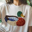  Duck Faux Texture Patchwork Shirt, Mallard Duck Graphic Tee, Cottagecore Shirt, Country Aesthetic Quilted Style, Farm Animal Top, Gift for Nature Lovers