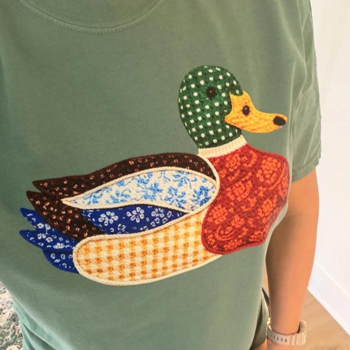 Duck Faux Texture Patchwork Shirt, Mallard Duck Graphic Tee, Cottagecore Shirt, Country Aesthetic Quilted Style, Farm Animal Top, Gift for Nature Lovers
