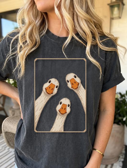 Three Goose Window Comfort Colors Tee, Vintage Goose Illustration Tee, Whimsical Farmhouse Animal Shirt, Cozy Cottagecore Top, Cute Bird Lover Tee, Country Inspired Graphic Shirt, Rustic Everyday Tee