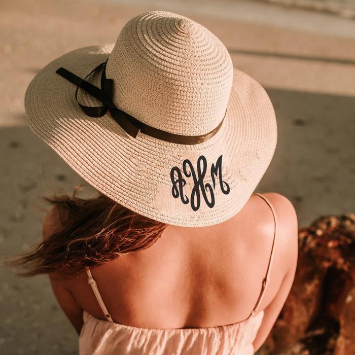 Embroidered Floppy Sun Hat for Honeymoon Gift, Monogrammed Bachelorette Party Personalized Gift, Bridesmaid Gift Custom Beach Hat