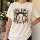  Leopard Bow Baseball Graphic Comfort Colors Tee, Faux Patchwork Sports Shirt, Cute Baseball Mom Inspired Top, Vintage Baseball Graphic Tee, Game Day Outfit