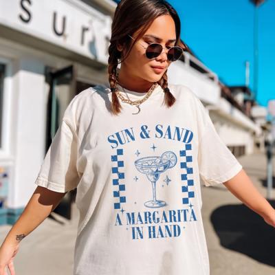 Sun & Sand A Margarita in Hand Comfort Colors Graphic Tee, Beach Vacation Shirt, Summer Graphic Tee, Tropical Vacation Outfit, Vacation Shirt for Women