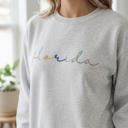  Custom Embroidered State Sweatshirt, Personalized Rainbow Script Crewneck, City Team Name Sweater, Home State Pride Gift