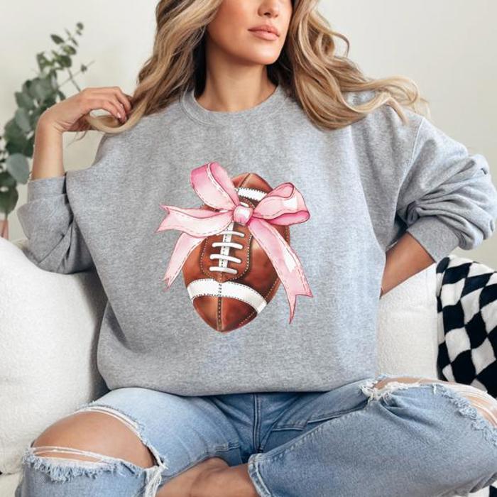 Football Coquette Bow Women’s Sweatshirt, Cozy and Stylish Game Day Apparel for Women, Sporty Outfit for Women