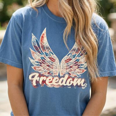 Freedom Wings Graphic Tee, Patriotic Women's Shirt, Fourth of July Outfit, USA Pride Tee, Independence Day Gift for Her, Casual Women’s Top