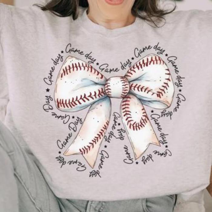 Baseball Bow Sweatshirt – Cozy and Stylish Game Day Apparel for Women