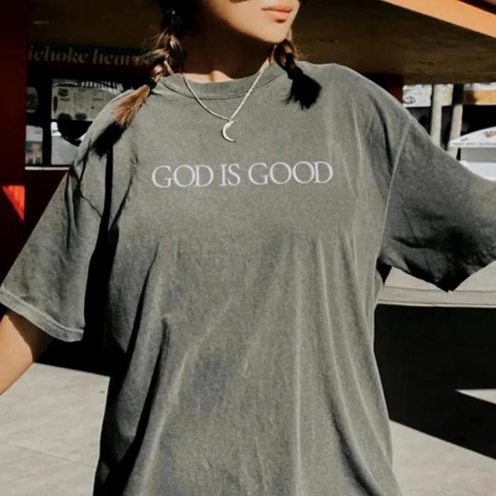 Embroidered God Is Good Minimal Christian Comfort Colors Tee, Neutral Comfort Colors Faith Shirt, Inspirational Religious Apparel