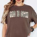  God Is Good Camouflage Comfort Colors Graphic Tee, Christian Faith Shirt for Women, Camo Lettering Religious T-Shirt, Neutral Oversized Faith Apparel