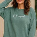  God Is Good Ribbed Sweater for Women, Lightweight Christian Pullover in Ash Mocha, Dusty Blue, or Ash Jade – Faith-Based Fall Outfit, Modest and Stylish Bible Verse Top