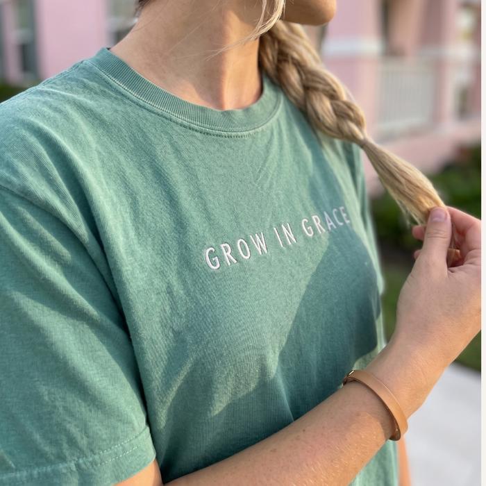 Grow in Grace Embroidered Comfort Colors Tee, Christian Embroidered Shirt, Faith Based Apparel, Minimalist Christian Tee, Religious Gift for Women, Inspirational Faith Shirt, Christian Clothing