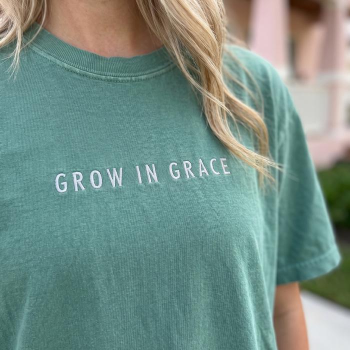 Grow in Grace Embroidered Comfort Colors Tee, Christian Embroidered Shirt, Faith Based Apparel, Minimalist Christian Tee, Religious Gift for Women, Inspirational Faith Shirt, Christian Clothing