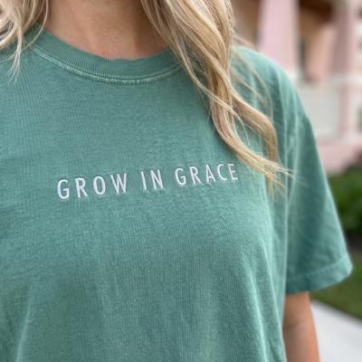 Grow in Grace Embroidered Comfort Colors Tee, Christian Embroidered Shirt, Faith Based Apparel, Minimalist Christian Tee, Religious Gift for Women, Inspirational Faith Shirt, Christian Clothing