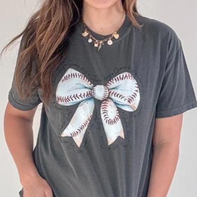 Baseball Bow Comfort Colors Tee, Baseball Mom Shirt, Game Day Outfit for Women, Cute Baseball Graphic Tee, Sports Mom Gift, Baseball Season Shirt
