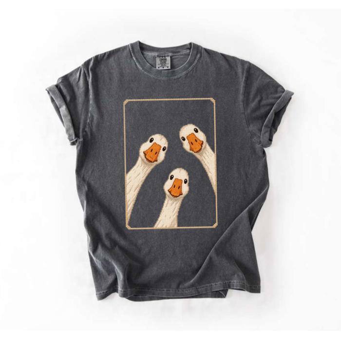 Three Goose Window Comfort Colors Tee, Vintage Goose Illustration Tee, Whimsical Farmhouse Animal Shirt, Cozy Cottagecore Top, Cute Bird Lover Tee, Country Inspired Graphic Shirt, Rustic Everyday Tee