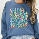 He Is Risen Floral Christian Sweatshirt, Easter Faith Sweatshirt, Gildan Oversized Sweatshirt for Women, Religious Gift