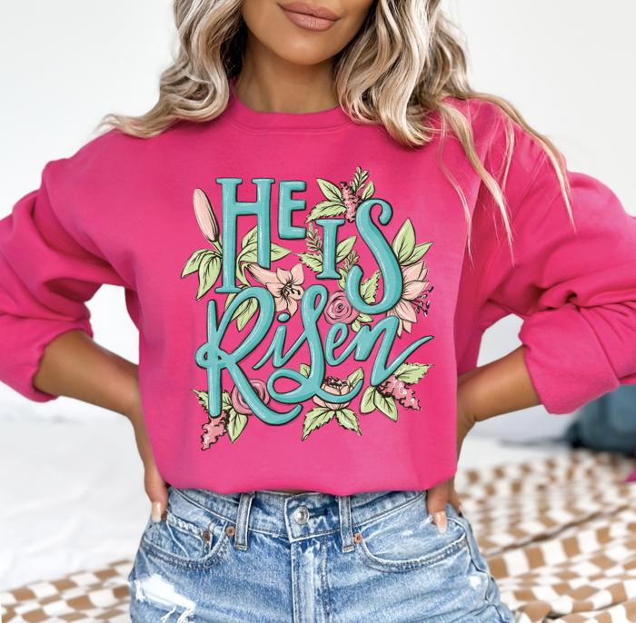 He Is Risen Floral Christian Sweatshirt, Easter Faith Sweatshirt, Gildan Oversized Sweatshirt for Women, Religious Gift