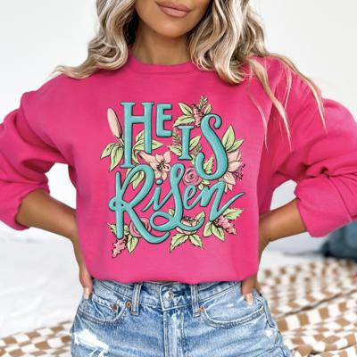 He Is Risen Floral Christian Sweatshirt, Easter Faith Sweatshirt, Gildan Oversized Sweatshirt for Women, Religious Gift