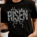  He Is Risen Floral Lace and Bow Comfort Colors Tee, Christian Easter Shirt, Religious Spring Graphic Tee, Church Sunday Top
