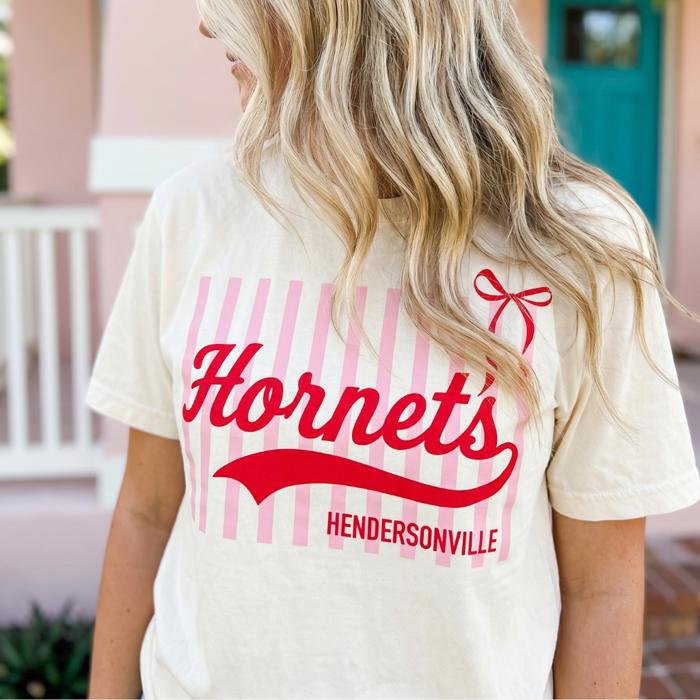 Custom Team Name Stripe Bow Graphic Tee, Personalized School Spirit Shirt, Custom Mascot Tee, Game Day Outfit for Women, Custom Team Shirt, School Spirit Tee, Personalized Sports Mom Shirt