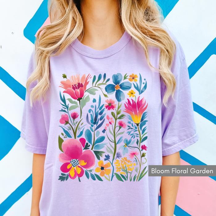 Spring & Summer Graphic Tees for Women, Floral, Peach, and Bow Comfort Colors Shirts, Garden and Sunshine Inspired T-Shirt, Trendy Bright & Cheerful Designs