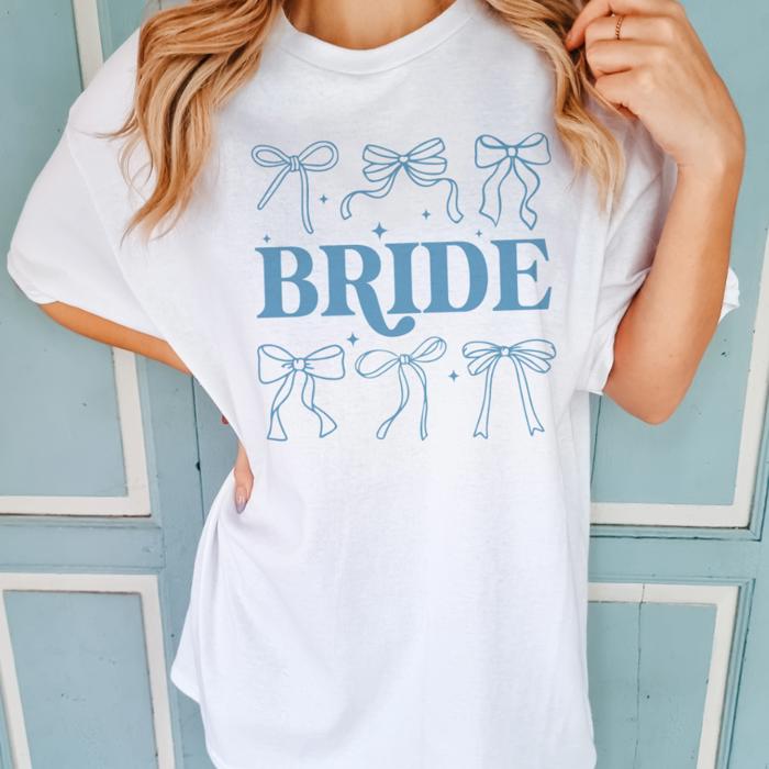 Bride Bow Comfort Colors Tee, Bachelorette Party Graphic Shirt for Bride, Oversized Preppy Wedding T-Shirt, Gift for Her, Bridal Outfit