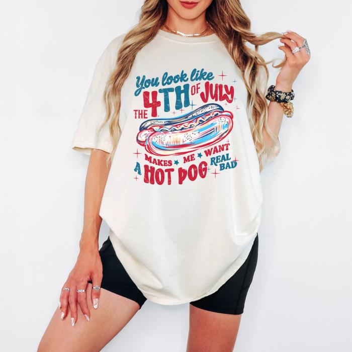 4th of July Patriotic Flag Shirts for Women, You Look like the 4th Of July All-American Comfort Colors Tee, Red, White & Cute, Freedom Looks Good on You Graphic Tee