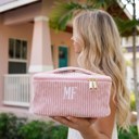  Embroidered Makeup Bags for Women, Delaney Font Large Capacity Corded Cosmetic Bag, Travel Makeup Organizer, Cute Toiletry Pouch, Skincare Storage, Gift for Her