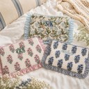  Personalized Floral Quilted Ruffle Pouch, Custom Embroidered Makeup Bag, Patchwork Cosmetic Case, Zipper Travel Pouch, Monogram Gift for Her, Floral Toiletry Bag