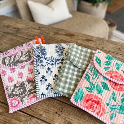 Floral Patchwork Quilted Kindle Sleeve, Padded iPad Mini Case, Cotton Storage Pouch, Magnetic Closure E Reader Cover, Travel Organizer, Small Tech Accessory Bag