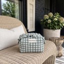  Floral Quilted Makeup Pouch with Ruffle Trim, Cotton Gingham Cosmetic Bag, Zipper Travel Organizer, Toiletry Case, Small Catch All Pouch, Gift for Her
