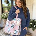  Floral Quilted Tote Bag, Embroidered Cotton Shoulder Bag, Handmade Garden Print Carryall, Large Travel Tote, Coastal Cottage Weekender