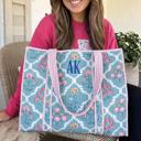  Floral Quilted Tote Bag, Embroidered Cotton Shoulder Bag, Handmade Garden Print Carryall, Large Travel Tote, Coastal Cottage Weekender