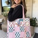  Floral Quilted Tote Bag, Embroidered Cotton Shoulder Bag, Handmade Garden Print Carryall, Large Travel Tote, Coastal Cottage Weekender
