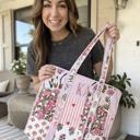  Floral Quilted Tote Bag, Embroidered Cotton Shoulder Bag, Handmade Garden Print Carryall, Large Travel Tote, Coastal Cottage Weekender