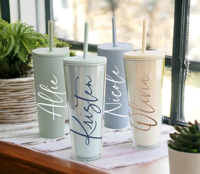 Personalized Tumbler With Lid and Straw, Bridesmaids Gifts, Large 24 oz Acrylic Tumbler, Skinny Tumbler, Personalized Gift, Teacher Gift