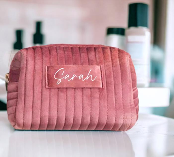 Personalized Velvet Makeup Bag, Custom Cosmetic Pouch, Travel Toiletry Bag for Women, Birthday Gift for Her, Elegant Gift Idea