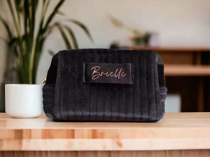 Personalized Velvet Makeup Bag, Custom Cosmetic Pouch, Travel Toiletry Bag for Women, Birthday Gift for Her, Elegant Gift Idea