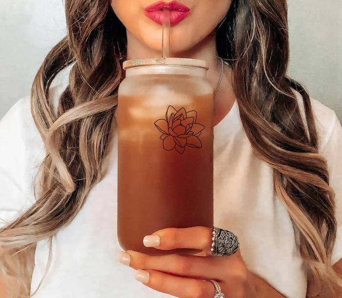 Personalized Colorful Birth Flower Coffee Cup With Name, Personalized Birth Flower Glass Tumbler, Bridesmaid Proposal, Gifts for Her Be My Bridesmaid
