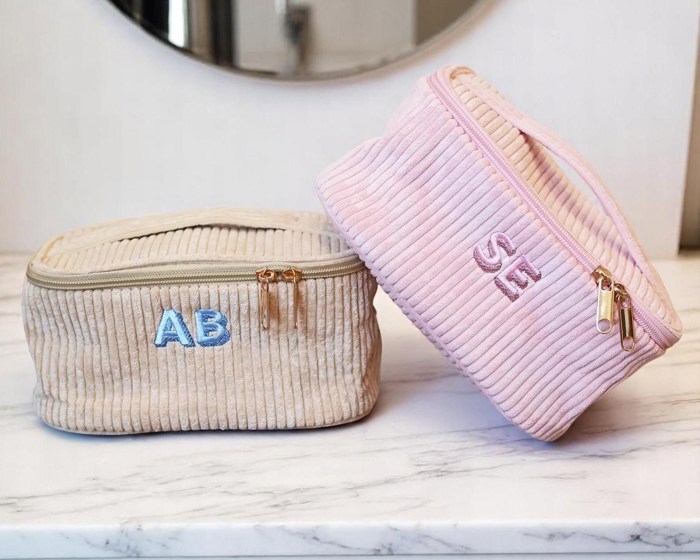 Personalized Embroidered Makeup Bag, Custom Quilted Cosmetic Bag, Personalized Gift, Corduroy Toiletry Bag Women, Gift for Her, Pouch Travel Bag