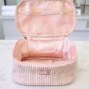  Personalized Embroidered Makeup Bag, Custom Quilted Cosmetic Bag, Personalized Gift, Corduroy Toiletry Bag Women, Gift for Her, Pouch Travel Bag