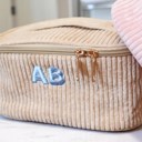  Personalized Embroidered Makeup Bag, Custom Quilted Cosmetic Bag, Personalized Gift, Corduroy Toiletry Bag Women, Gift for Her, Pouch Travel Bag