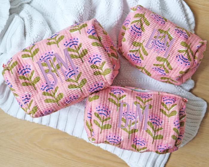 Embroidered Makeup Bag, Personalized Toiletry Bag, Diaper Pouch, Custom Cosmetic Bag, Quilted Toiletry Pouch, Travel Cosmetic Case Gift Monogram
