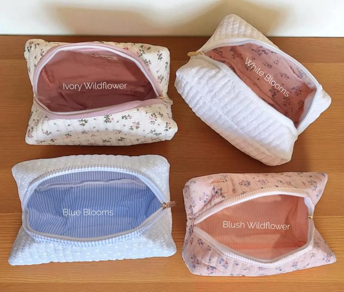 Embroidered Makeup Bag, Quilted Cosmetic Bag Pouch, Personalized Gift, Custom Make Up Bag, Baby Toiletry Bag Diaper Bag