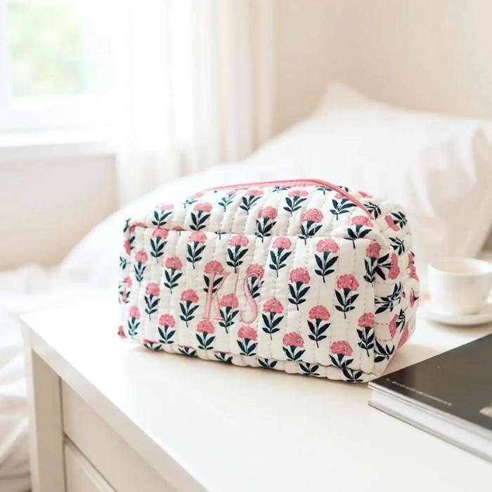 Embroidered Makeup Bag, Quilted Cosmetic Bag Pouch, Personalized Gift, Custom Make Up Bag, Baby Toiletry Bag Diaper Bag