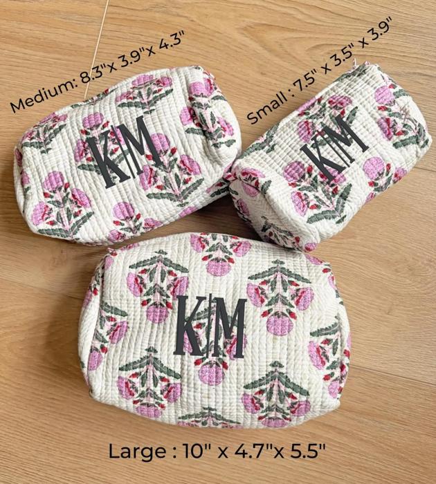 Embroidered Makeup Bag, Personalized Toiletry Bag, Diaper Pouch, Custom Cosmetic Bag, Quilted Toiletry Pouch, Travel Cosmetic Case Gift Monogram